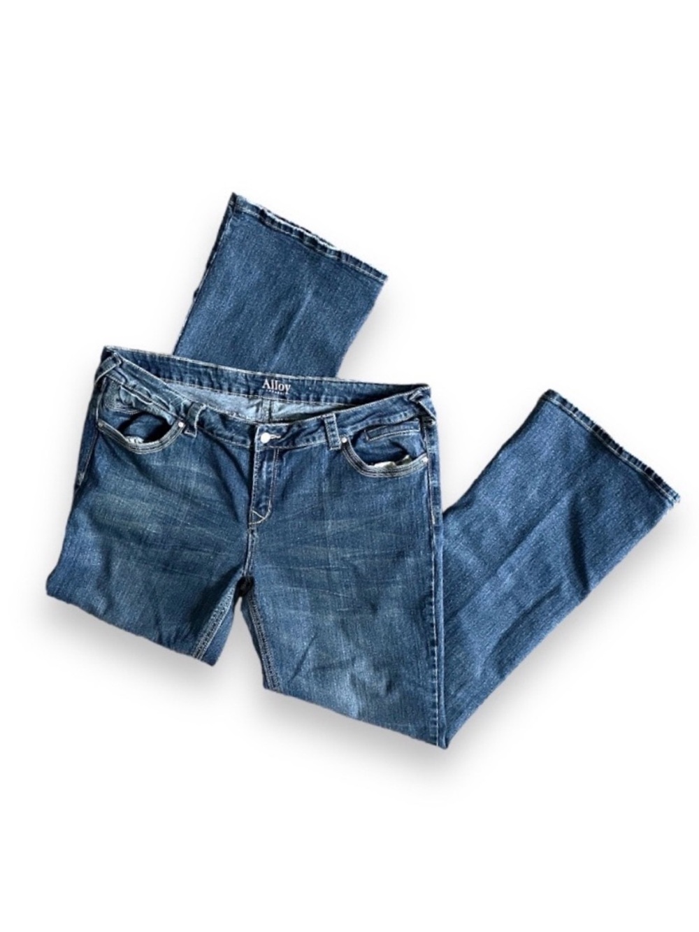 Y2K Alloy Apparel Blue Denim Low Rise Boot Cut Jeans Juniors Size 21 Tall 2000s